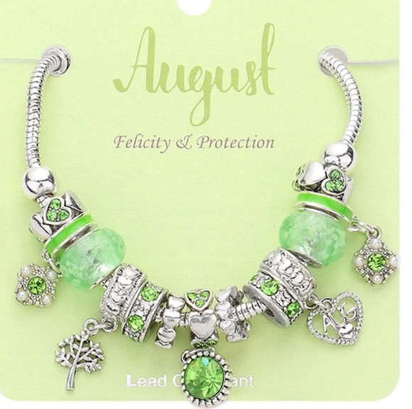 iFashionBox Jewelry - Silver & Peridot August Birthstone Charm Bracelet Fashion Statement Accessories